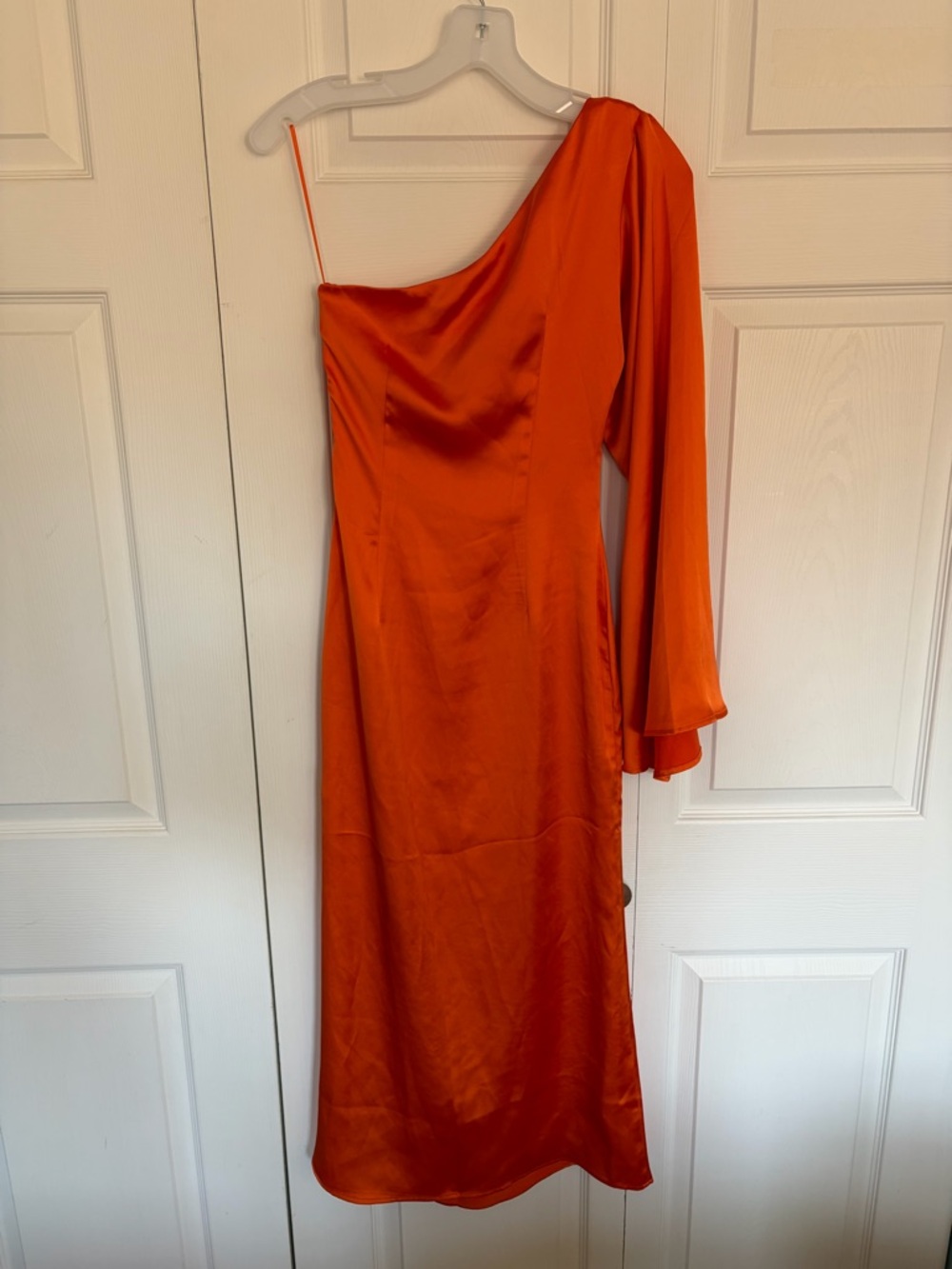 Asymmetric One-Shoulder Satin Dress in Vibrant Orange